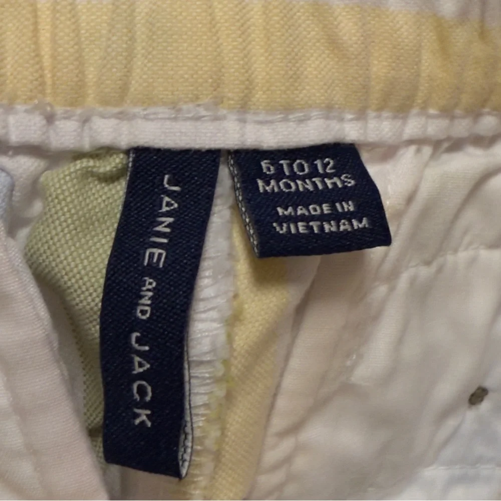 Janie &Jack White Polo body Shirt with Striped Shorts 6-12 months